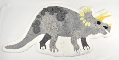 Pottery Barn Kids Finn Dino Gray Triceratops Dinosaur Bath Mat Rug READ Sample - Imagem 1 de 4