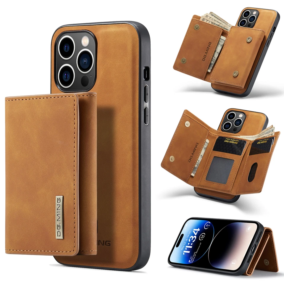 M1 Back Magnetic Wallet Pouch Card Holder Leather Phone Cover For Cell Phones - Image 1 of 4