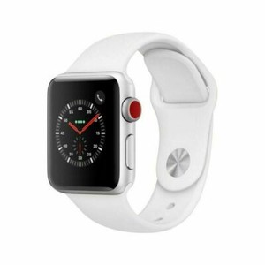 Apple Watch Series 3 42mm Silver Case White Sport Band GPS + Cellular -Very Good