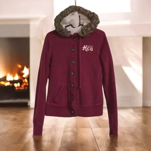 Hollister Burgundy button down hoodie hooded jacket women’s Size S - Picture 1 of 11