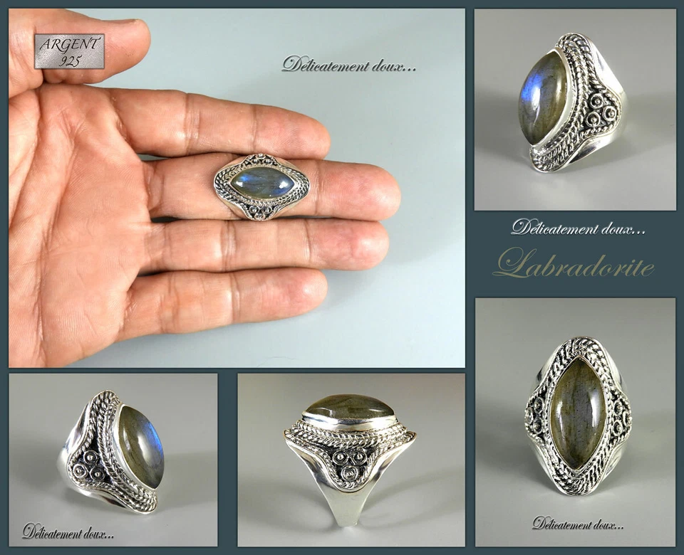 BELLE Bague en Argent 925 et LABRADORITE  - BA-AR-189, taille 57. - Photo 1/1