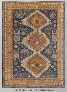 Blue Gold Tribal Inspired Oushak Style Soft Quality Hand Knotted Wool Rug - Picture 1 of 17