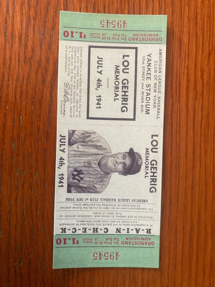REPLICA Lou GEHRIG Memorial Day Full Ticket -- GREAT TO FRAME - Image 1 of 1