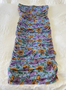 Veronica Beard | SZ 14 | Lake Blue Quiana Floral Strapless Ruched Midi Dress NWT - Picture 1 of 12
