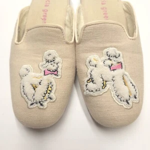 Patricia Green Poodle Shoes Size 7 8 Beige Linen Slippers Slides House Shoes - Picture 1 of 13