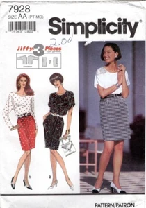 "Misses' Skirt and Top 1992 Simplicity Sewing Pattern # 7928 PT,SM,MD Cut Comp - Picture 1 of 2