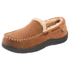 Men's Moccasin Slippers Memory Foam House Shoes, Indoor and Outdoor Warm 9 Tan - Picture 1 of 7