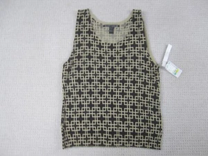 Scott Taylor Shirt Womens Large Black Beige Geometric Sleeveless Scoop Neck - Picture 1 of 7
