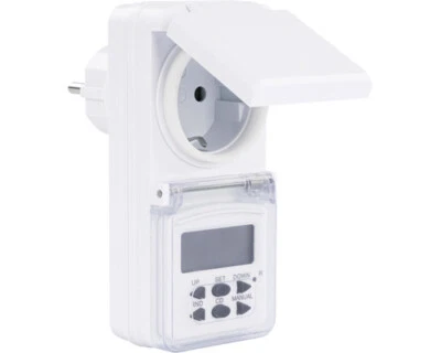 Zeitschaltuhr digital mit LCD bis 1800 W für außen geeignet IP44 weiß - Bild 1 von 2