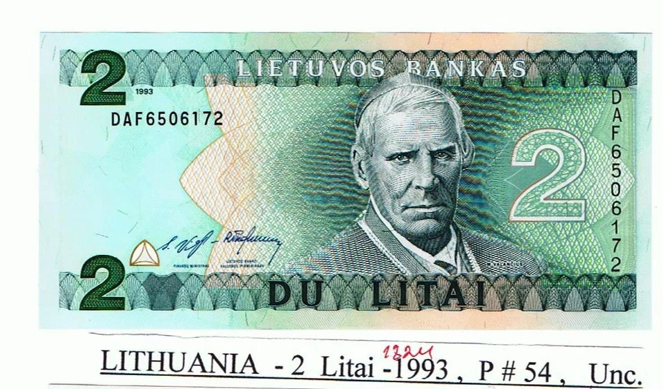 Lithuania - 2 Litai 1993 P#54 UNC! - Image 1 of 2