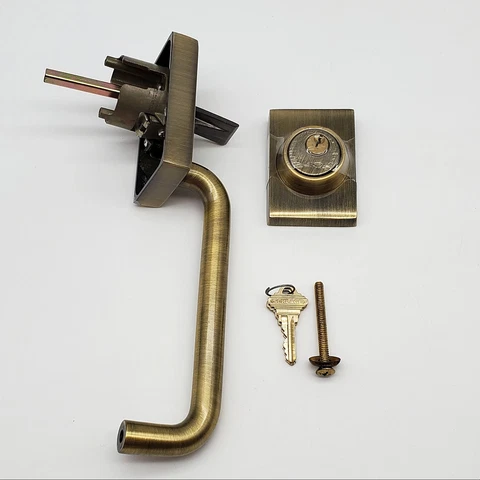 Schlage Entry Door Handle Set Aged Bronze MCM Style & Cylinder Keyed 11in NO BOX Cover