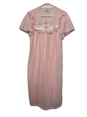 Juego de 2 Camisones Kelly Reed Vintage Nylon Bata Camisón Rosa Mediano Bordado Foto 1 de 4
