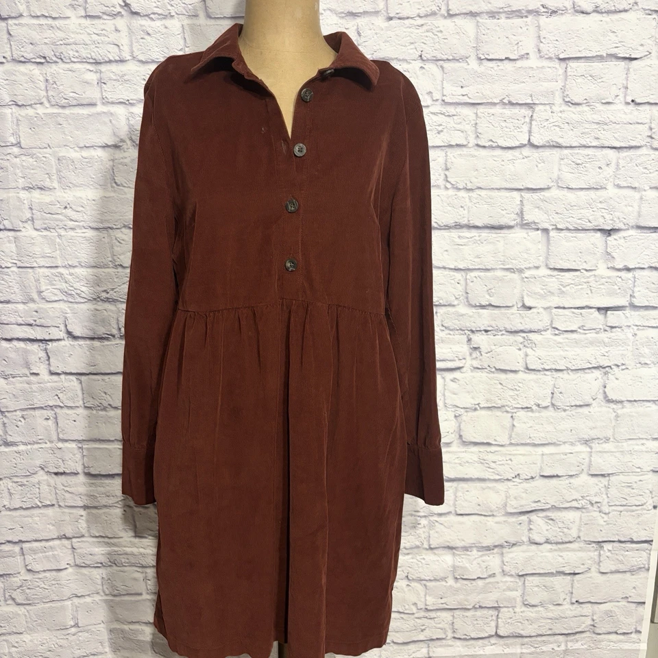Nine West Rust Corduroy Shirt Dress XS Button Long Sleeve Cottagecore Fall - Image 1 of 4