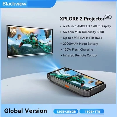 Blackview XPLORE 2 Projector 5G AI Rugged Phone 6.73" 3.2K Display 50MP 20000mAh - Image 1 of 4