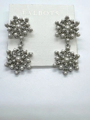Pendientes Talbots Plata Imitación Perla Racimo Copo de Nieve Gota Vacaciones Declaración Foto 1 de 4