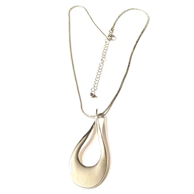 Highly Polished Teardrop Shaped Pendant Necklace Silver Tone - Image 1 of 4