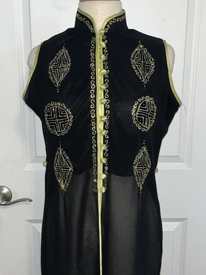 Vestido feminino marroquino Kaftan preto transparente botões cobertos de cetim tamanho XXL 42 busto - Imagem 1 de 4