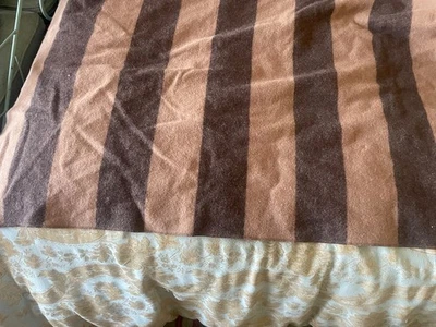 Wool BLEND  Striped  BROWN & BROWN  Blanket 70" x 50"- {L.L. BEAN STYLE ] - Image 1 of 4