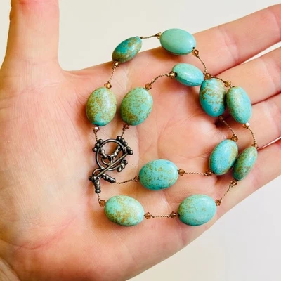 Turquoise Bracelet multi double strand BOHO crystal sterling 925 toggle 7.5" 90s - Image 1 of 4