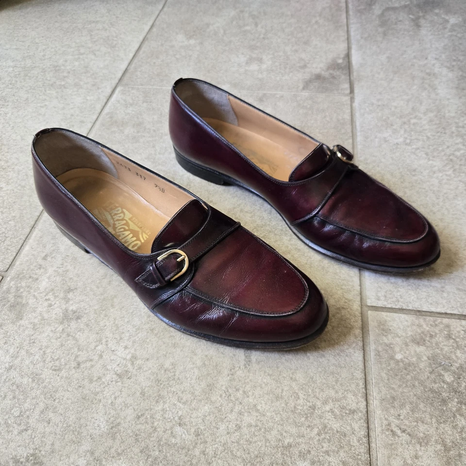 Mocassim Masculino Ferragamo Couro Borgonha Fivela Tamanho 9.5 B Fabricado na ITÁLIA - Imagem 1 de 4