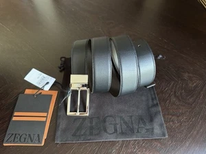 Zegna Black and Dark Brown Leder Palladium Buckle Reversible Belt NEW - Picture 1 of 20