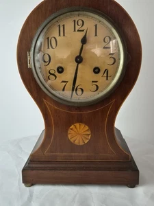 Antique Mahogany Chiming balloon mantel clock with inlay Pendulum Working NO KEY - Picture 1 of 13