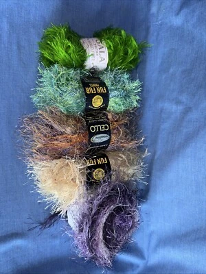 Lote Hilo Gala Violonchelo Pestañas Bonus Rosa Uva Púrpura Tostado Verde Teal Hilo Crochet Foto 1 de 4