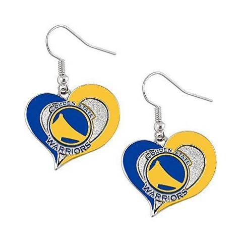 Golden State Warriors NBA Silver Swirl Heart Dangle Earrings Hypo-Allergenic Cover