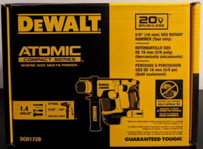 DEWALT DCH172B ATOMIC 20V MAX Cordless 5/8-in SDS+ Rotary Hammer Drill NIB - Image 1 of 4
