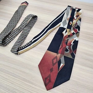 Vitaliano Pancaldi Tie Mens Black Red Geo Abstract Silk Necktie Old Money Retro - Picture 1 of 11