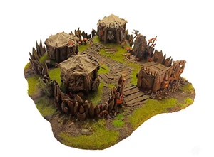 WARHAMMER AGE OF SIGMAR SCENERY "ORCS GOBLINS VILLAGE" TABLE TOP TERRAIN PAINTED - Foto 1 di 2