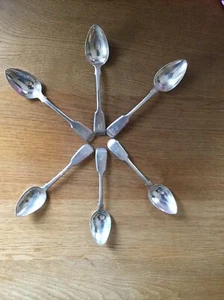 ANTIQUE SOLID SILVER SET OF 6 FIDDLE PATTERN TEA SPOONS LONDON 1834 - Picture 1 of 6
