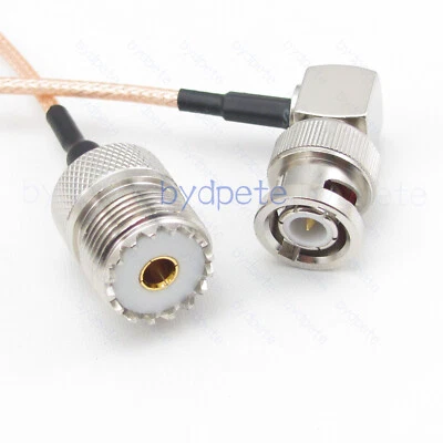 UHF Female SO239 Jack to BNC Male Right Angle RA RG316 50ohm Coaxial Cable Coax - Image 1 of 4