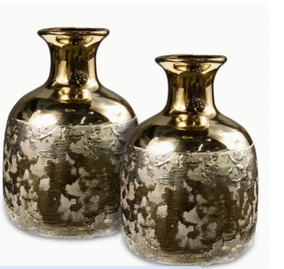 2er Set Goldene Keramik Vasen – Vintage Budvasen Mini Deko Boho Stil - Bild 1 von 4