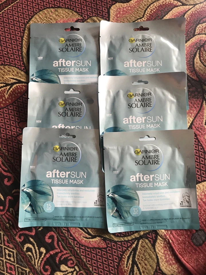 6x Garnier Skin Ambre Solaire Aftersun Tissue Mask. Witch Hazel facial Moisture - Image 1 of 1