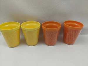 4 Vintage Rattan Raffia Wicker Insulated Tumblers Plastic Cups Yellow Orange 60s - Picture 1 of 7