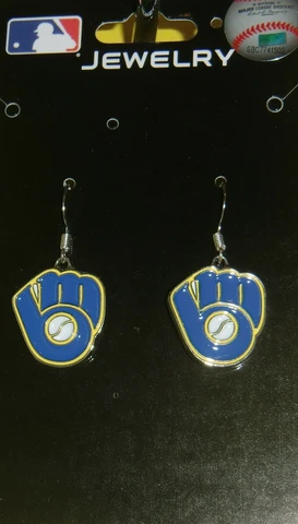 Milwaukee Brewers Dangle Earrings (chrome) MLB Licensed Baseball Jewelry Cover