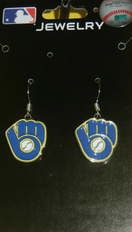 Milwaukee Brewers Dangle Earrings (chrome) MLB Licensed Baseball Jewelry - Image 1 of 3