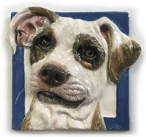 American Staffordshire Terrier Pit Bull Dog Ceramic Portrait 3D Tile In Stock - Picture 1 of 4