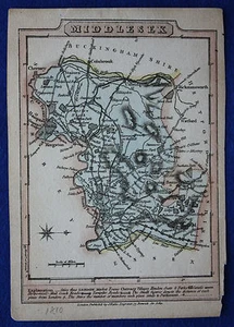 Original antique map, MIDDLESEX, LONDON, UXBRIDGE, EDGWARE, J. Wallis c.1810 - Picture 1 of 4