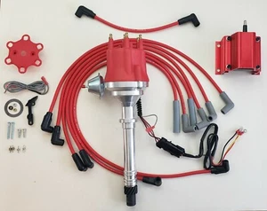 CHEVY GMC 4.3L 262 DISTRIBUIDOR EFI TO CARB SWAP ROJO HEI + CABLES DE ENCHUFE + BOBINA DE 50 K - Imagen 1 de 4