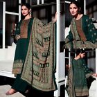 Drk Green Printed Wool Salwar Kameez Shawl Suit Kashmiri Emb Material Ladies Den