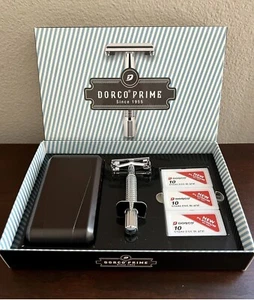 Dorco Prime Gift Set Safety Razor + 30 Dorco Double Edge Razor Blades & Case - Picture 1 of 10