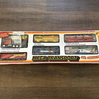 Mega transport 9 piece play set battery operated vintage new! - Image 1 of 4