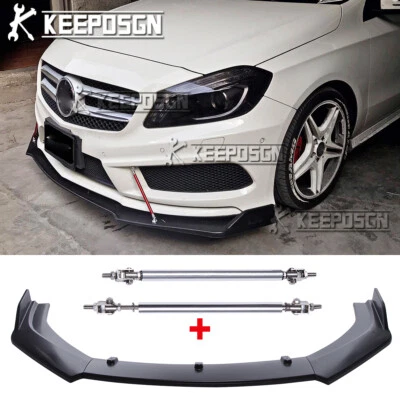 Matte Front Bumper Lip Splitter Spoiler + Strut Rods For Mercedes-Benz A180 A200 - Image 1 of 4