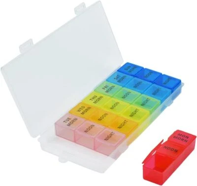 SYOLEE Pill Box Organiser 7 Day Weekly 3 Times Day Travel Case Medication Dispenser