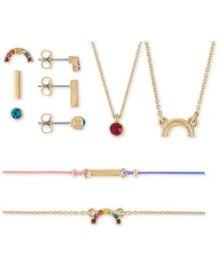 Rachel Roy Gold-Tone Stud Earrings, Pendant Necklace & Bracelet 7-Pc. Rainbow... - Picture 1 of 3