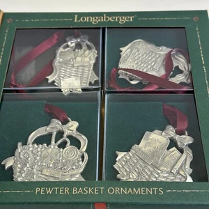 Longaberger Christmas Basket Ornaments Pewter  Vintage - Set of 4 - Picture 1 of 9