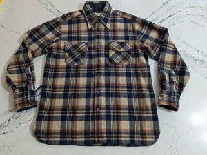 Vintage 60's 70's Arrow Plaid Wool Flannel Button Down Shirt Men's Medium - Nice - Picture 1 of 9