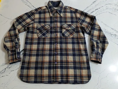 Vintage 60's 70's Arrow Plaid Wool Flannel Button Down Shirt Men's Medium - Nice - Image 1 of 4